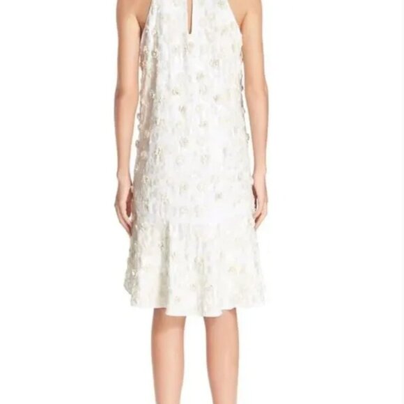 DVF Diane Von Furstenberg White Sequin Sleeveless Halter Dress Flare Hem Womens - Picture 4 of 16